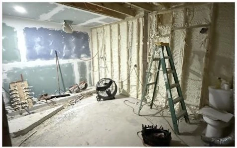 Master bathroom gutted to bare studs and spray foam insulation